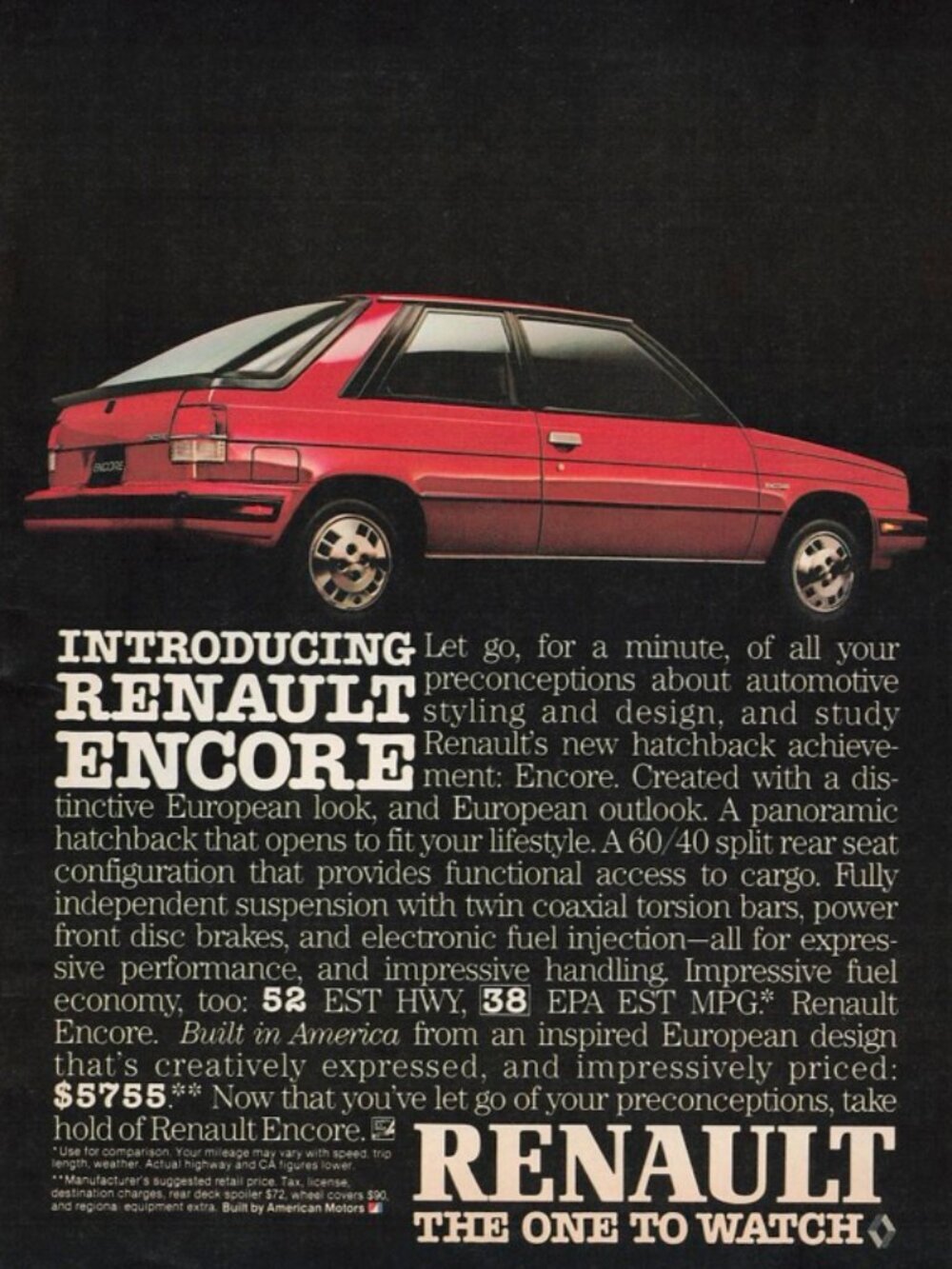 1983 Renault Encore Vintage Print Ad Hatchback Sedan European Car w/Price Red